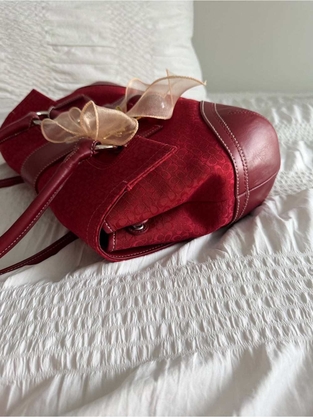 Vintage Coach Red Jacquard Canvas Soho Flap Tote - Picture 5 of 12